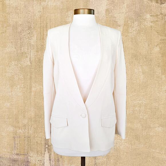 HOSS Intropia Marfil Ivory Collarless Blazer Jacket Size 38 / 6 Minimalist - Picture 1 of 11